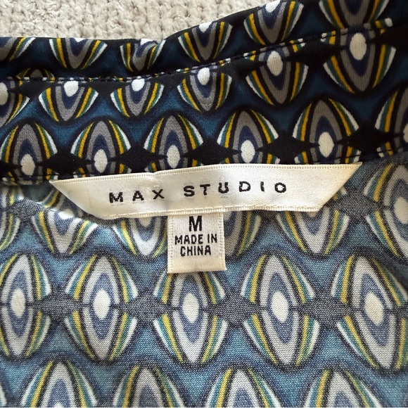 Max Studio Geo Print Tie Waist Shirt Dress Blue Green Size M - Picture 3 of 5